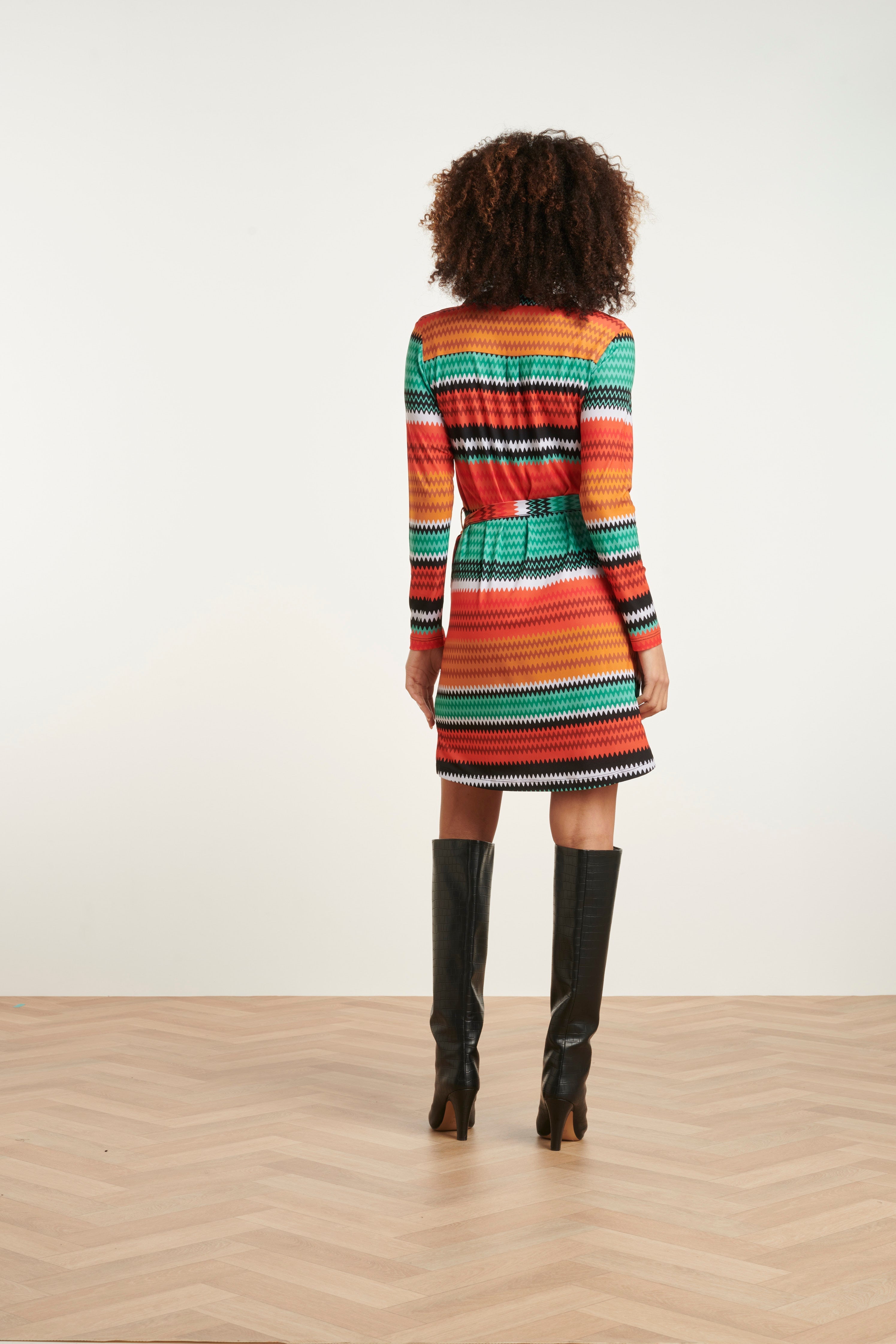 23895-250-998 Multi Zigzag Jurk | Orange - Muticolour