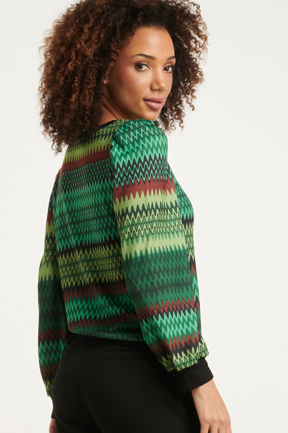 23897 Zigzag Top | Green - Muticolour