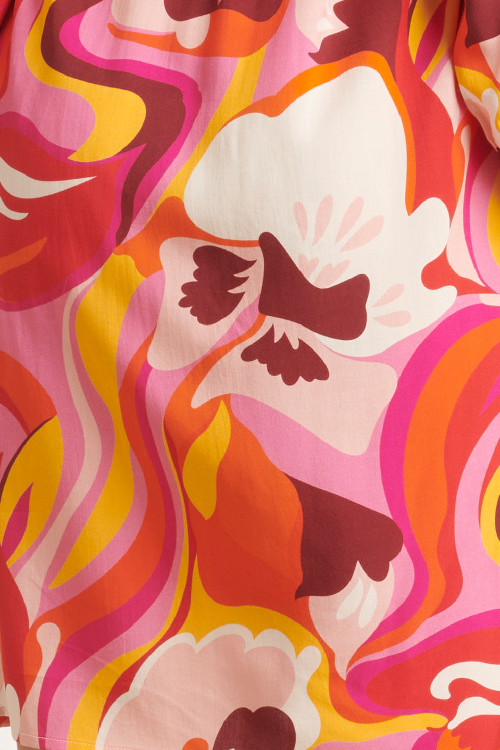 24001 Retro Print Loose Fit V-Hals Top Met Pofmouw | Pink - Muticolour