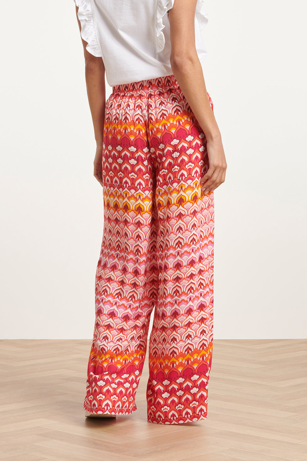 24003 Retro Print Losvallende Broekframbozentonen | Pink - Muticolour