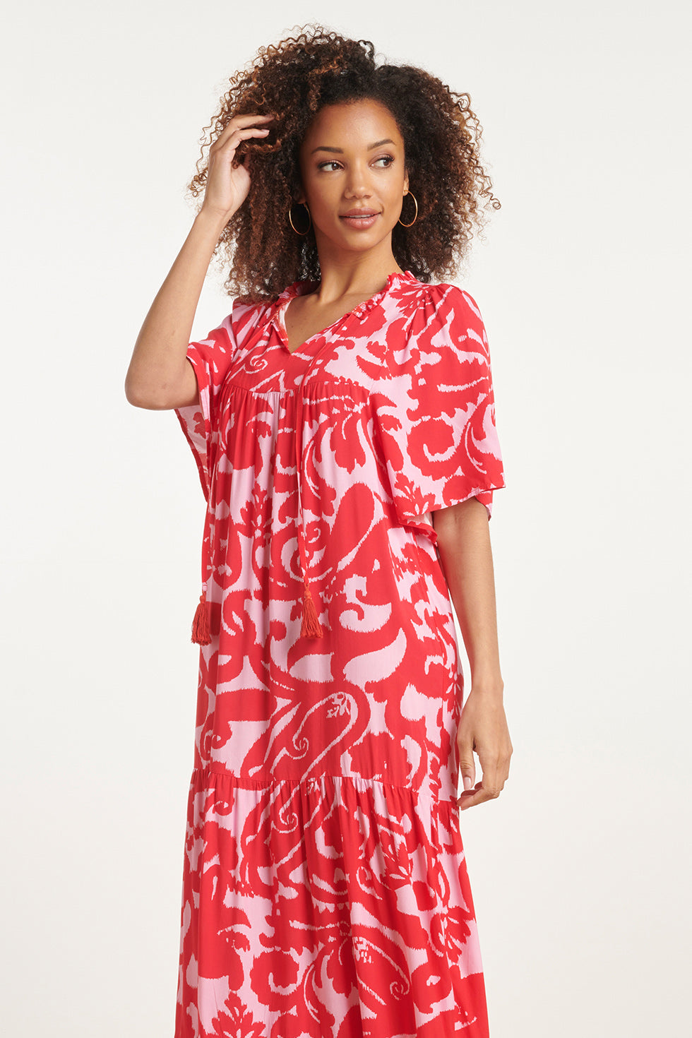 24005 Bloemen Barok Maxi Jurk | Pink - Red