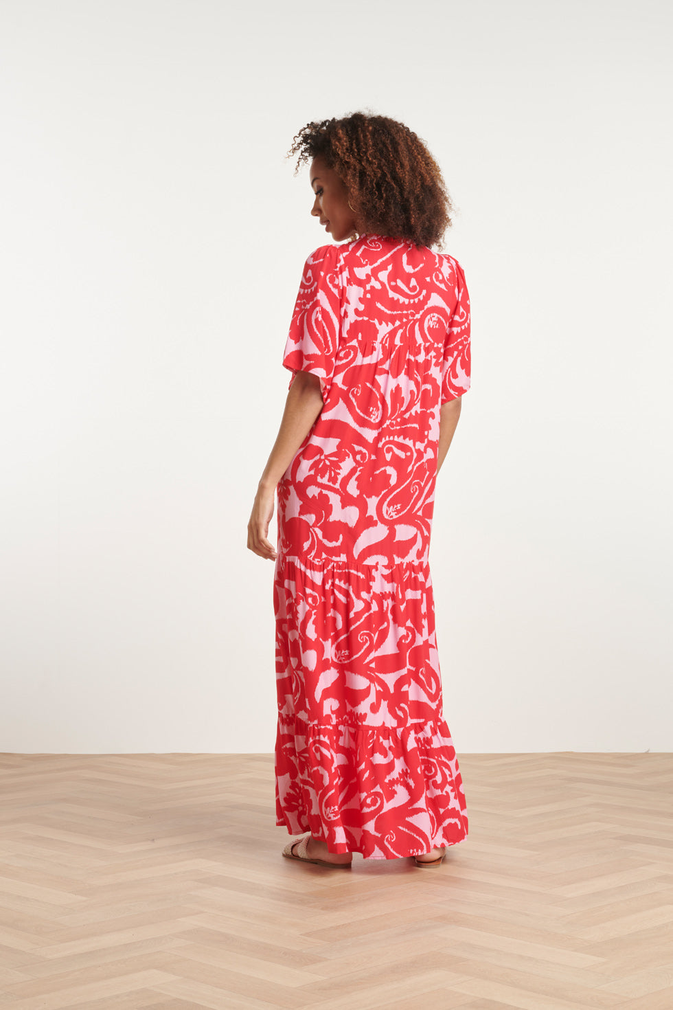 24005 Bloemen Barok Maxi Jurk | Pink - Red