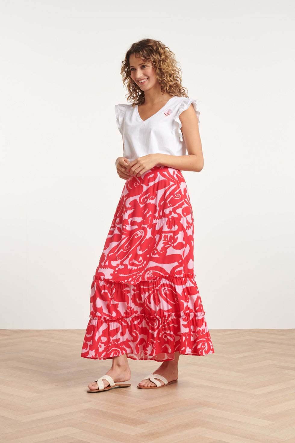 24006 Bloemen Barok Maxi Rok | Pink - Red