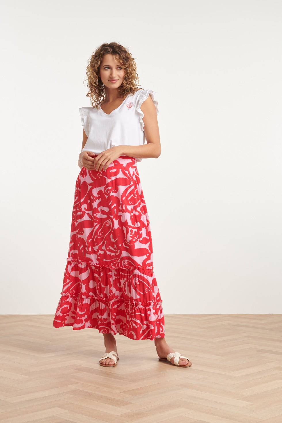 24006 Bloemen Barok Maxi Rok | Pink - Red