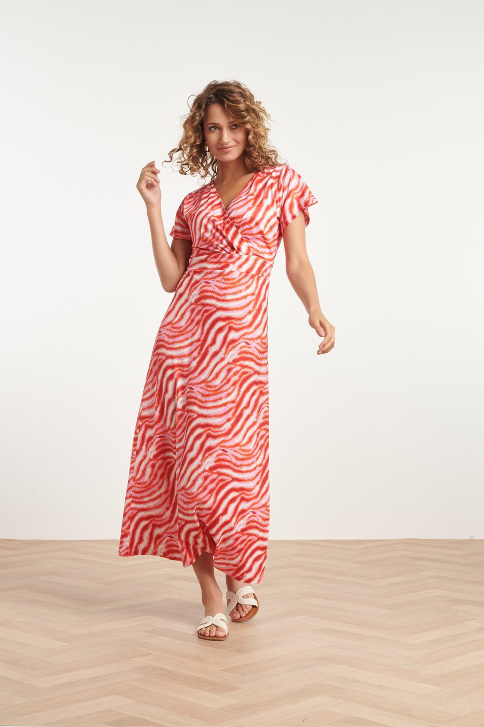 24010 Zebra Print Stretch Jurk | Pink - Red