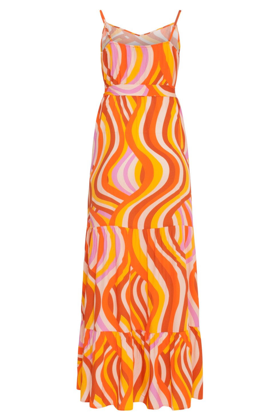 24011 Zomerse Spaghetti Jurk Met Retro Print | Orange - Muticolour