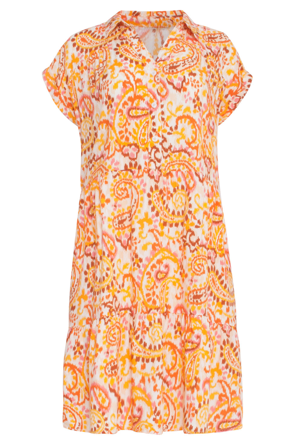 24012 Kort Shirt Jurkje Met Paisley Print | White-Orange