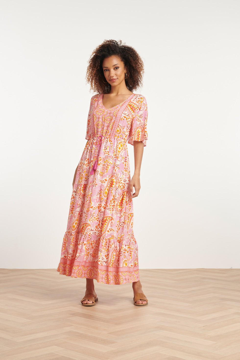 24014 Maxi Zomerjurk Met Paisley Print | White - Muticolour