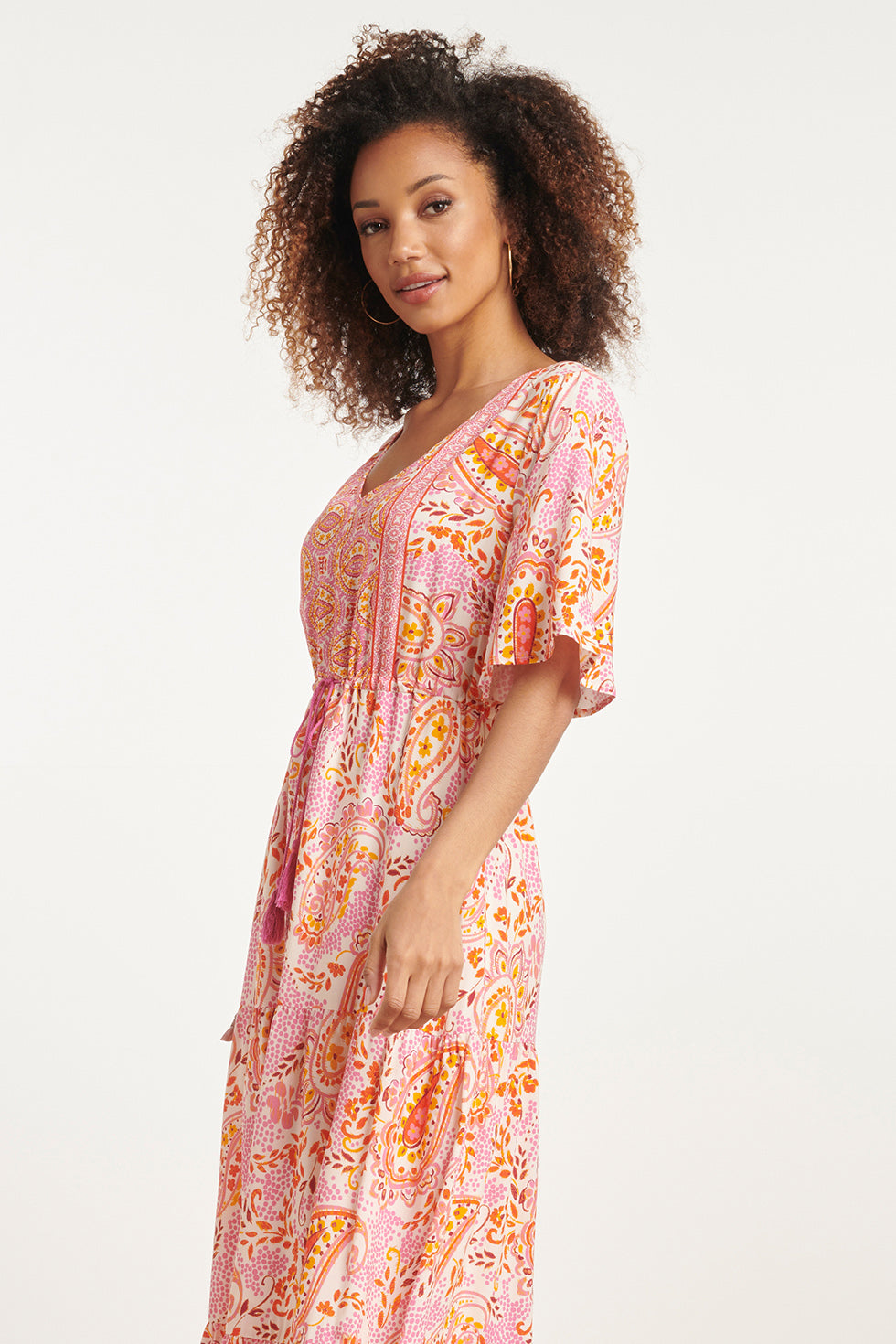 24014 Maxi Zomerjurk Met Paisley Print | White - Muticolour
