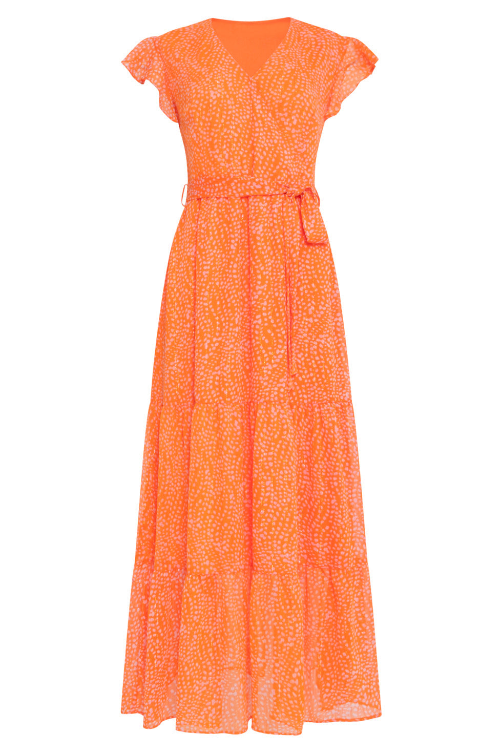 24016 Polka Dot Chiffon Jurk | Orange-Pink