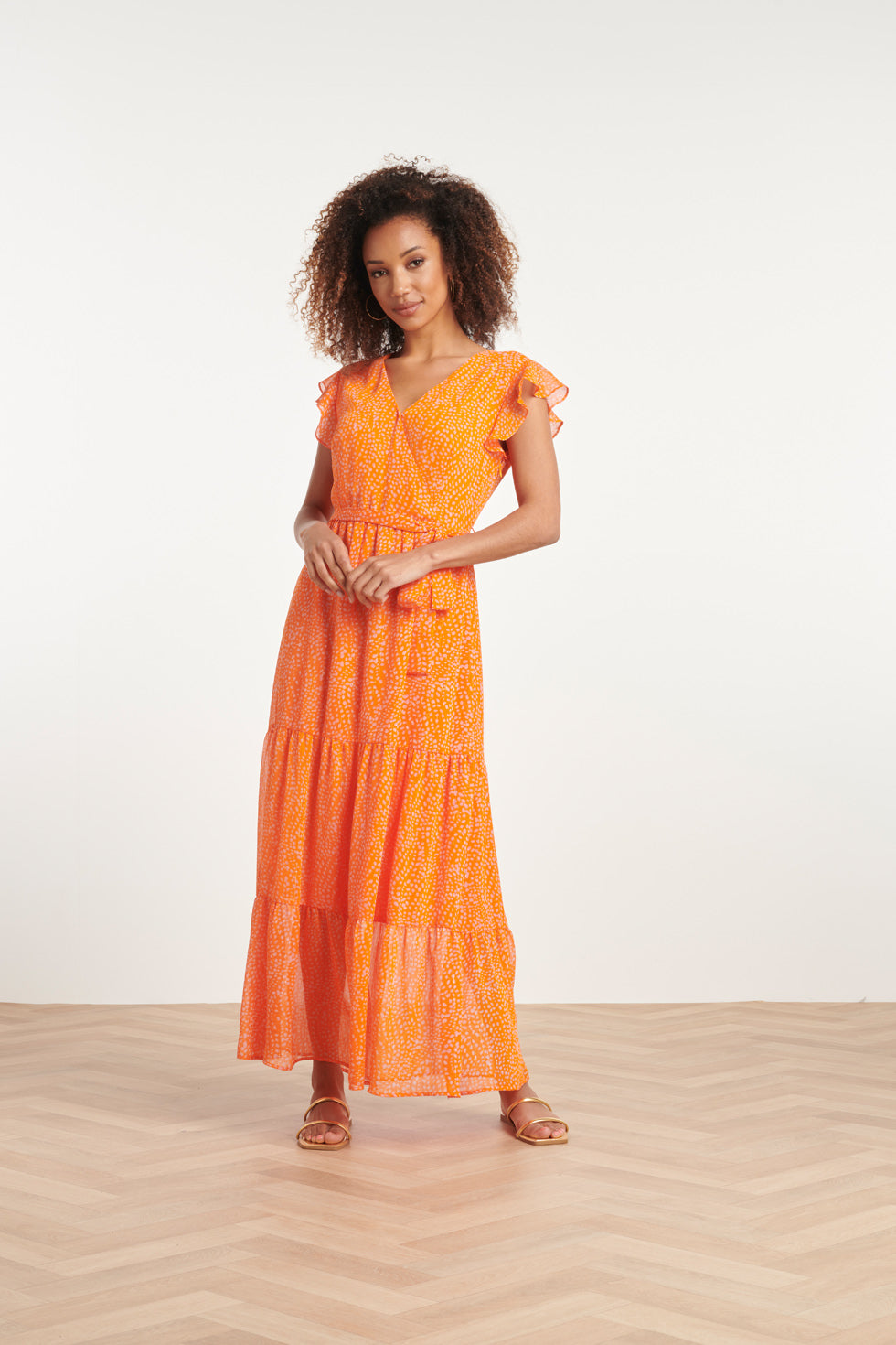 24016 Polka Dot Chiffon Jurk | Orange-Pink