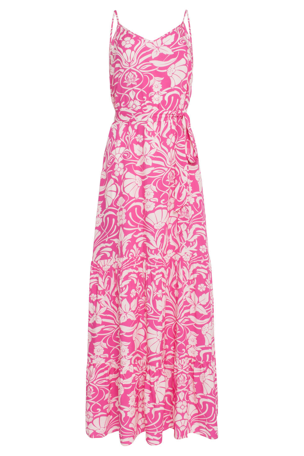 24022 Zomerse Spaghettibandjes Jurk Met Bloemenprint | Fuchsia-White