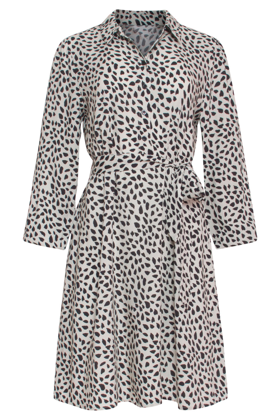 24028 Korte Shirtdress Met Dierenprint | Sand-Black