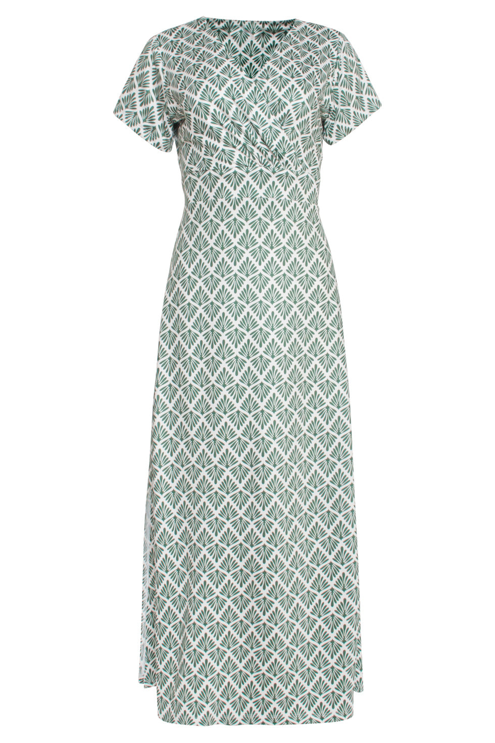 24032 Stretch Maxi Jurk Met Ornament Print | Army - Off White