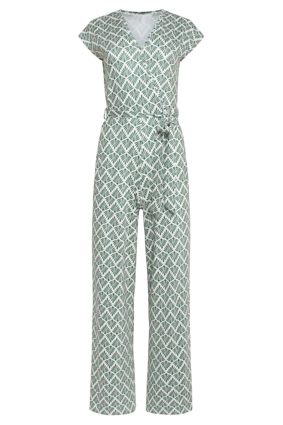 24033 Wikkelstijl Jumpsuit Met Ornament Print | Army-Off-White