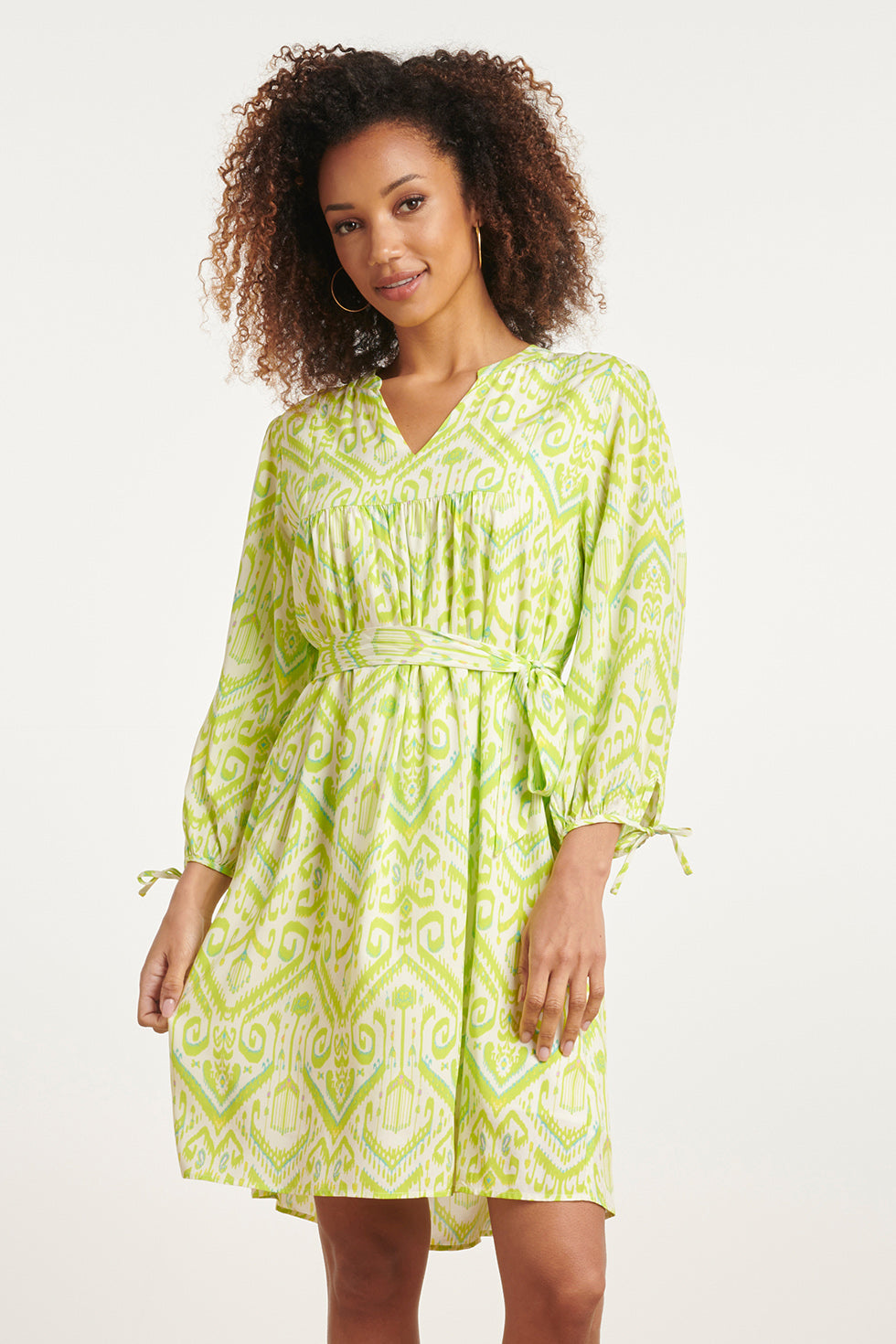 24036 Damesmode: Korte Lime Jurk | White - Lime