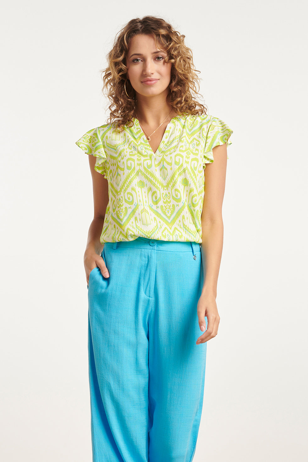 24037 Flowy Lime Zomertop | White-Lime