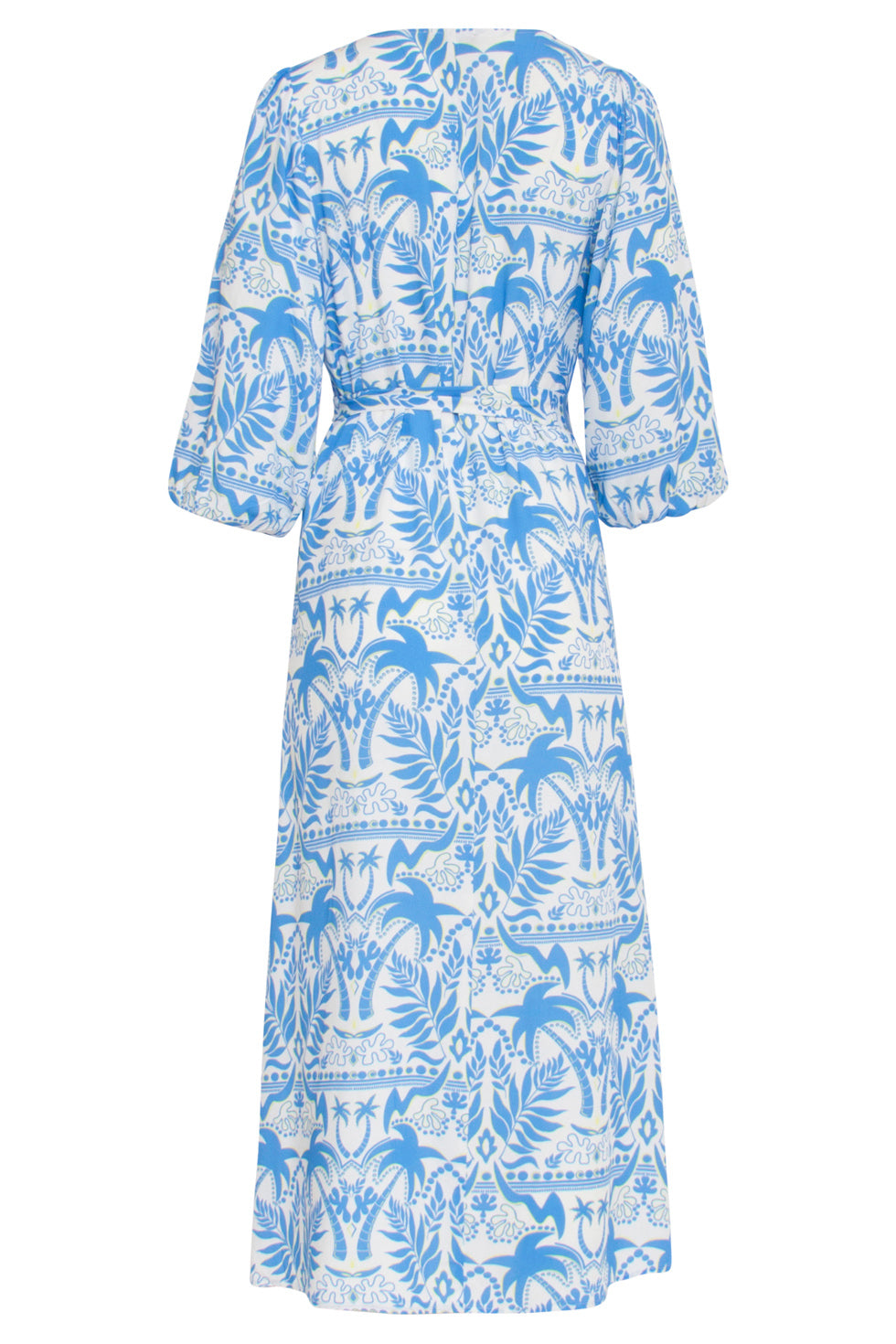 24038 Midi Zomerjurk Met Tropische Print Zomerse | White - Blue