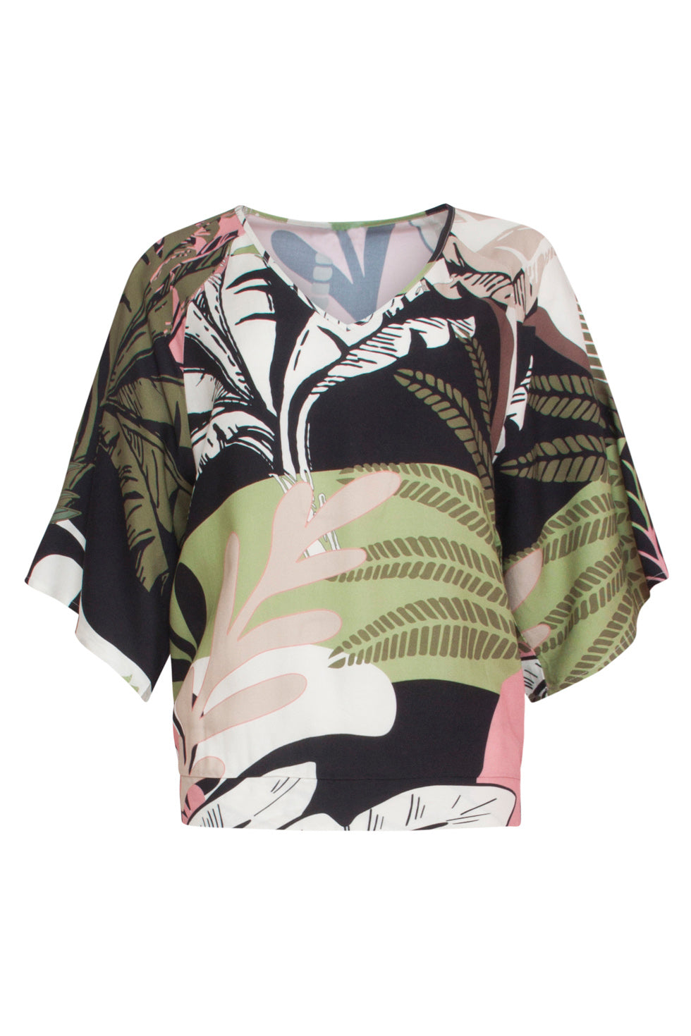 24046 Diep V-Hals Zomerse Top | Black - Muticolour