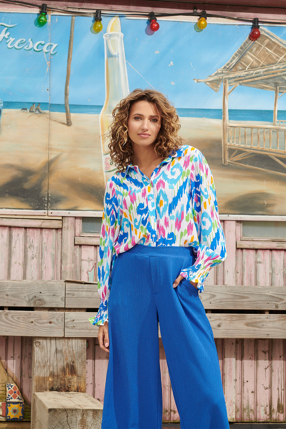 24050 Tribal Print Blouse | White - Muticolour