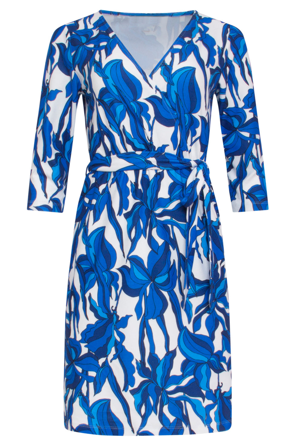 24051 Aansluitende Wrap Jurk Met Stretch | White-Blue