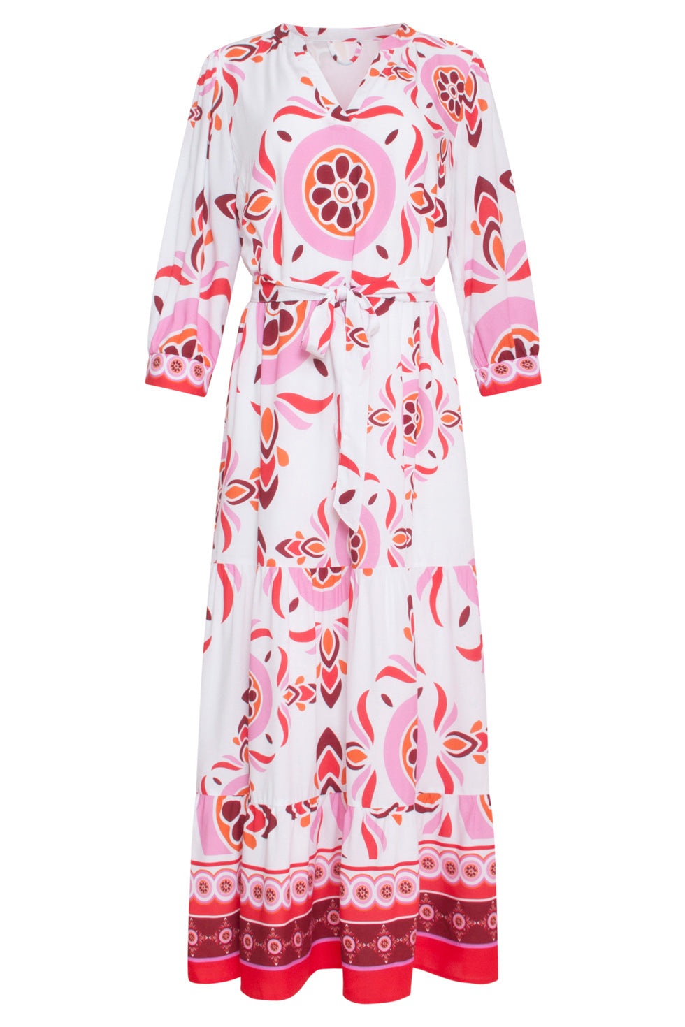 24053 Maxi Jurk Met Diepe V-Hals | White - Muticolour