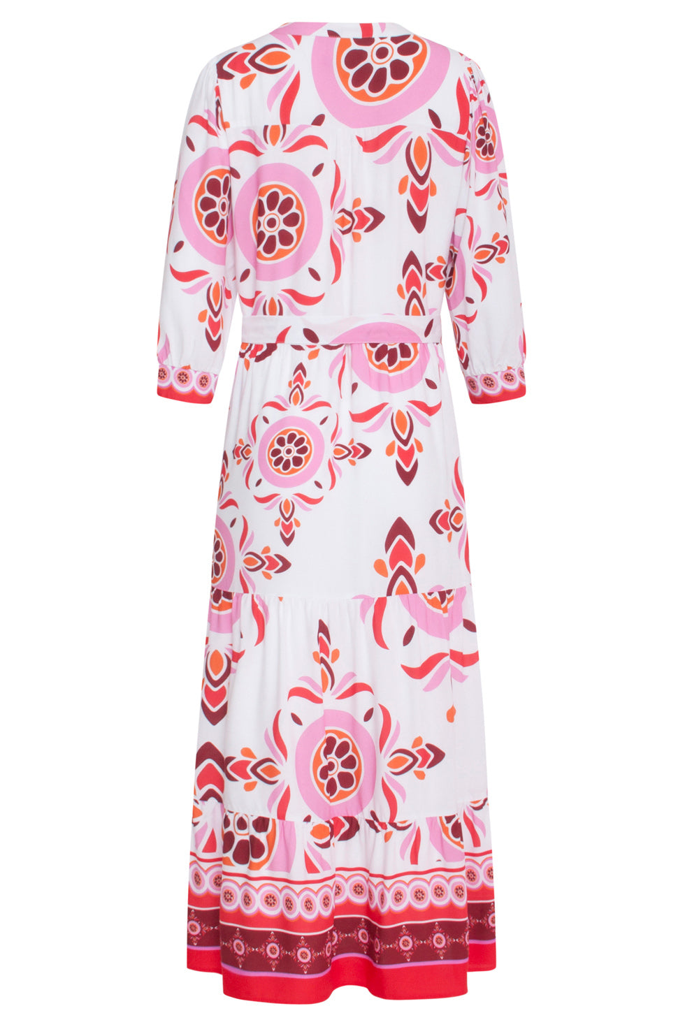 24053 Maxi Jurk Met Diepe V-Hals | White - Muticolour