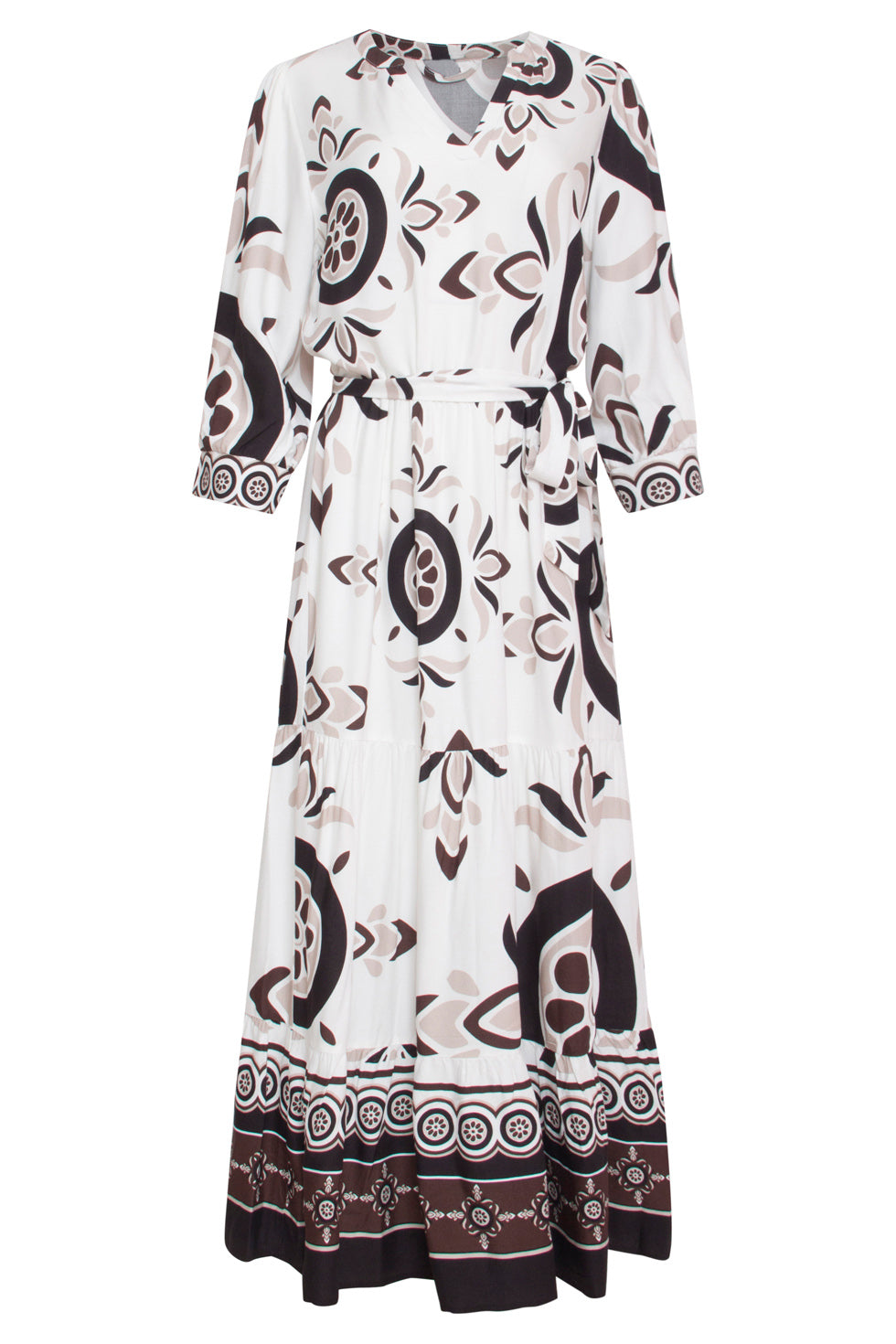 24055 Maxi Jurk Met Diepe V-Hals | White - Sand