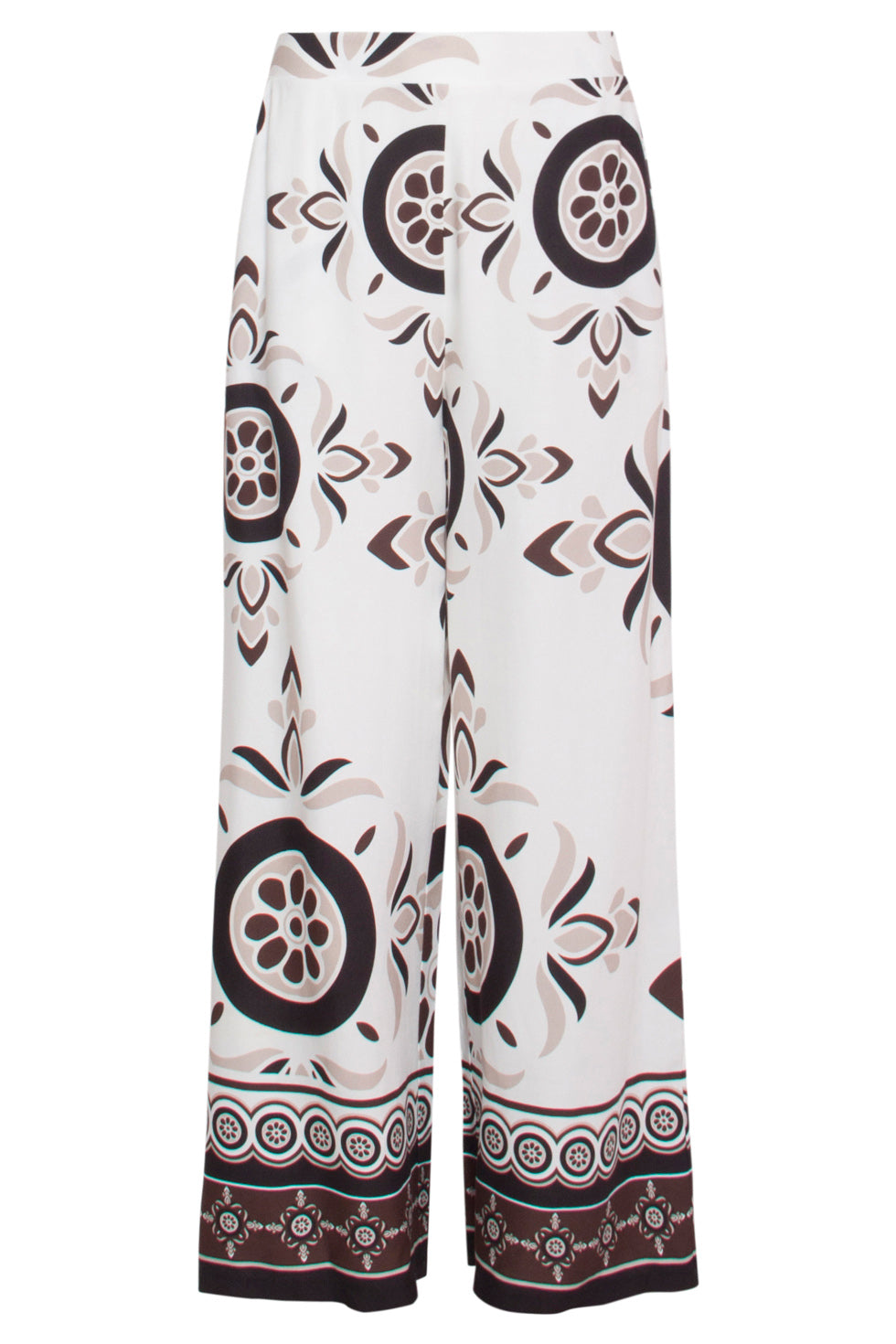 24056 Lang Flowy Broek Met Ornamentprint | White-Sand