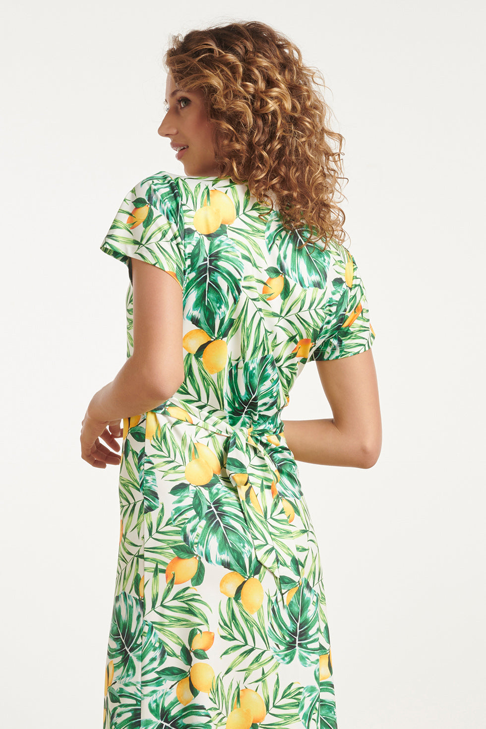 24057 Citroen Bedrukte Maxi Jurk | White - Muticolour