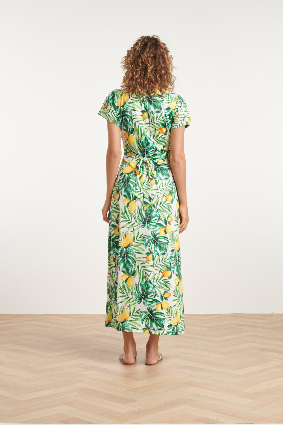 24057 Citroen Bedrukte Maxi Jurk | White - Muticolour