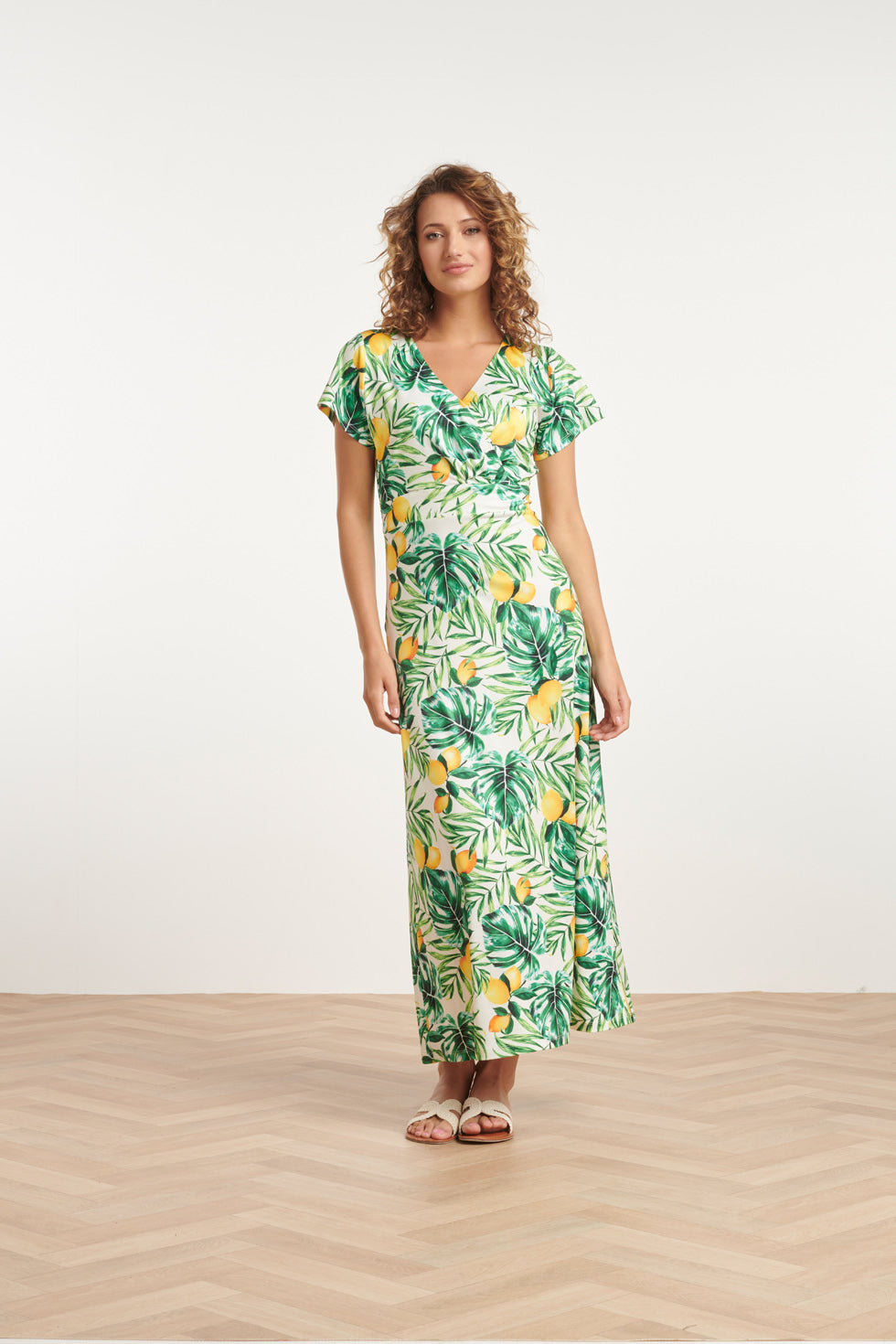 24057 Citroen Bedrukte Maxi Jurk | White - Muticolour