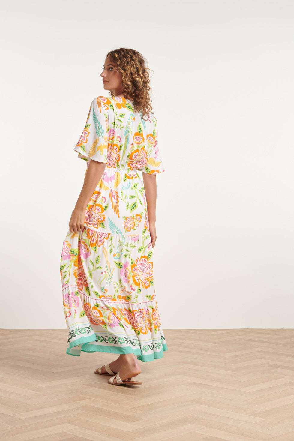 24061 Zomer Maxi Jurk Met Bloemenprint | White - Muticolour