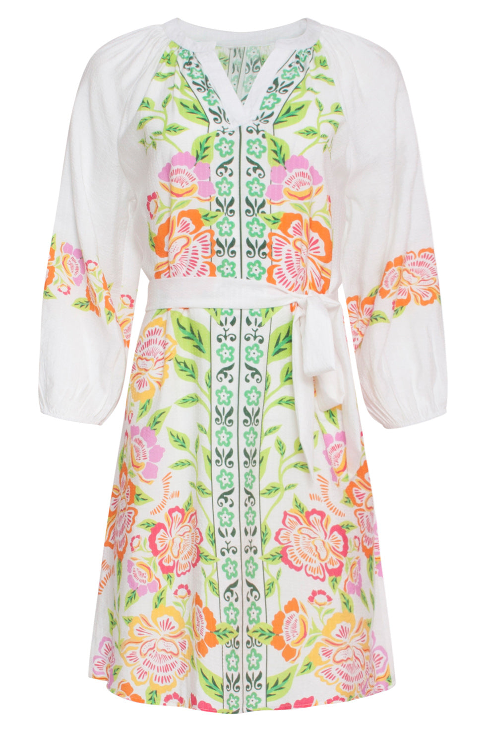 24062 Korte Zomerjurk Met Levendige Bloemenpatroon | White - Muticolour