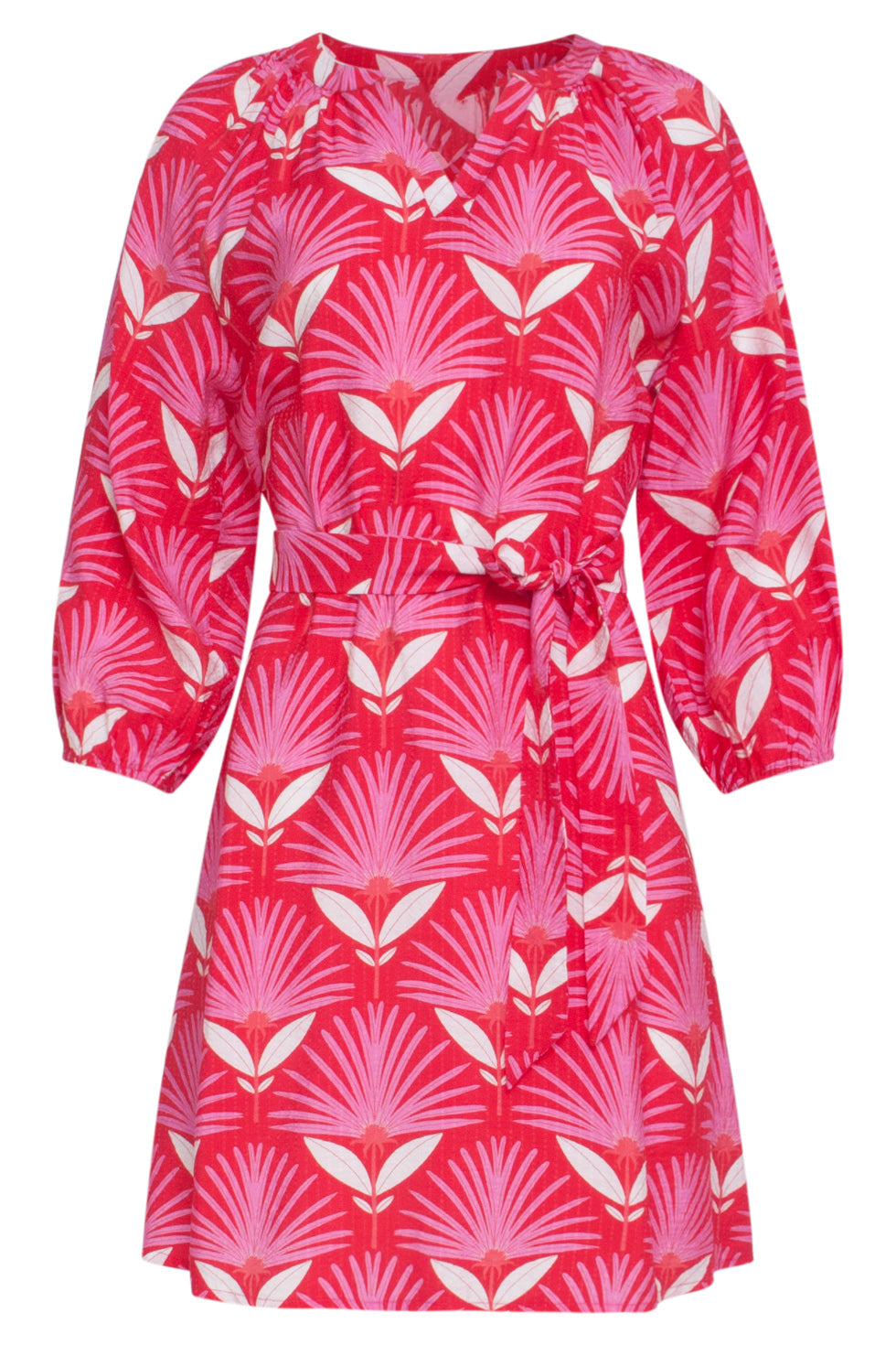 24067 Retro Bloemenprint Jurk Met Knielengte | Red-Pink