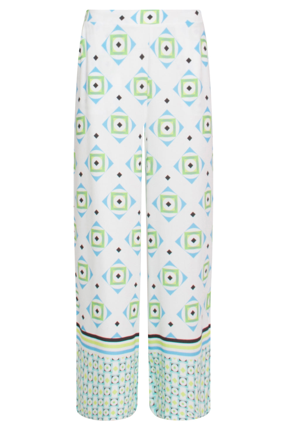 24070 Lange Flowy Zomerbroek Met Grafische Print | White - Muticolour