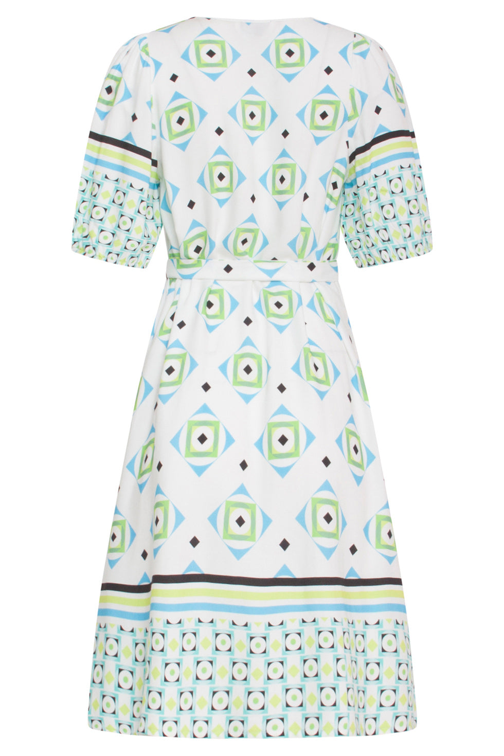 24072 Zomerjurk Met Korte Pofmouwenv-Hals | White - Muticolour