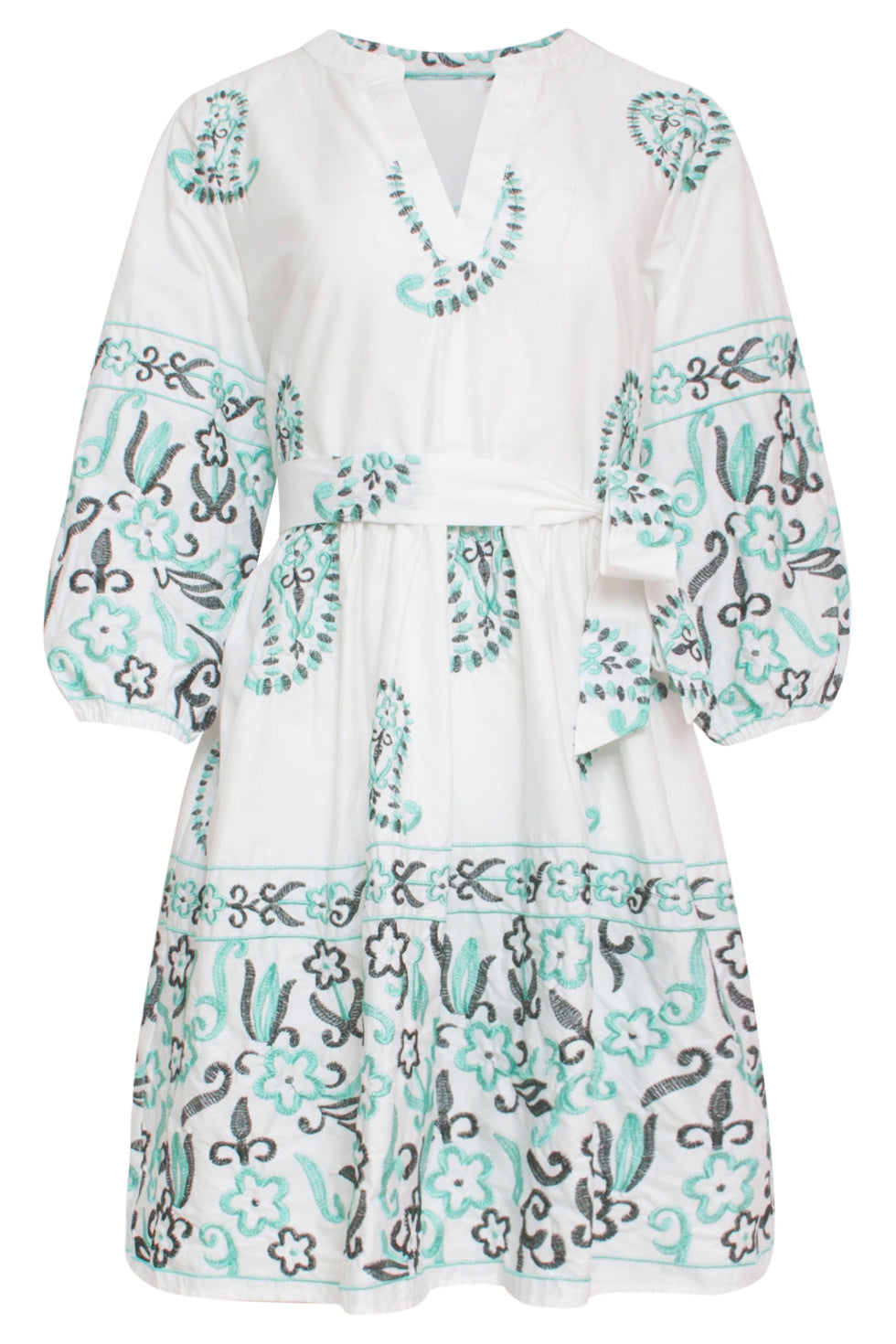 24075 Te Zomerjurk Met Paisley Borduurwerk | White-Green