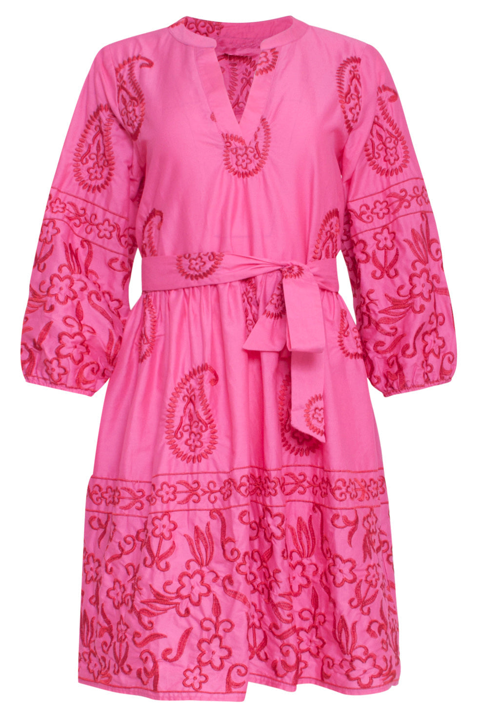 24077 Fuchsia Zomerjurk Met Paisley Borduurwerk | Pink-Red