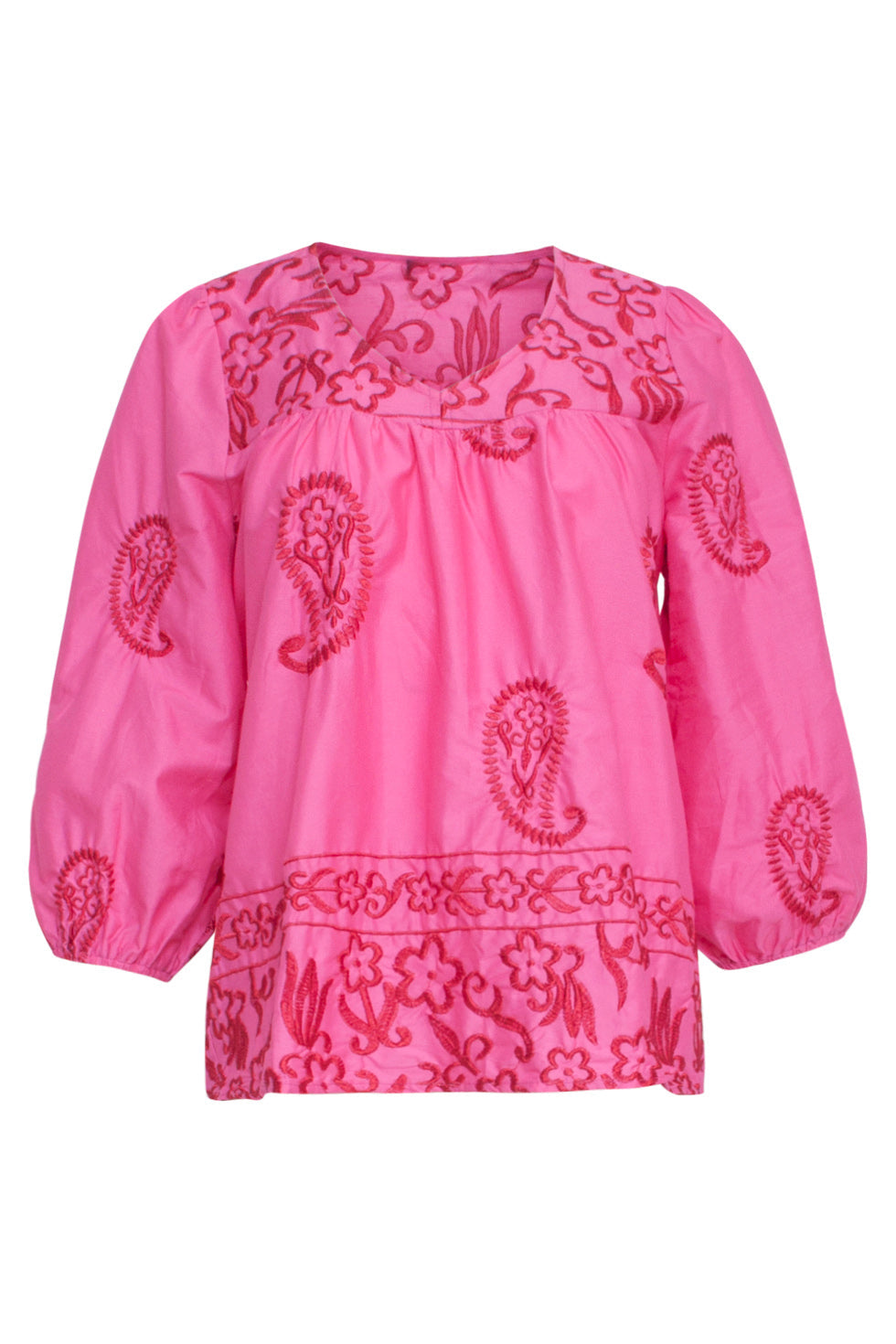 24078 Fuchsia Top Met Paisley Borduurwerk | Pink-Red