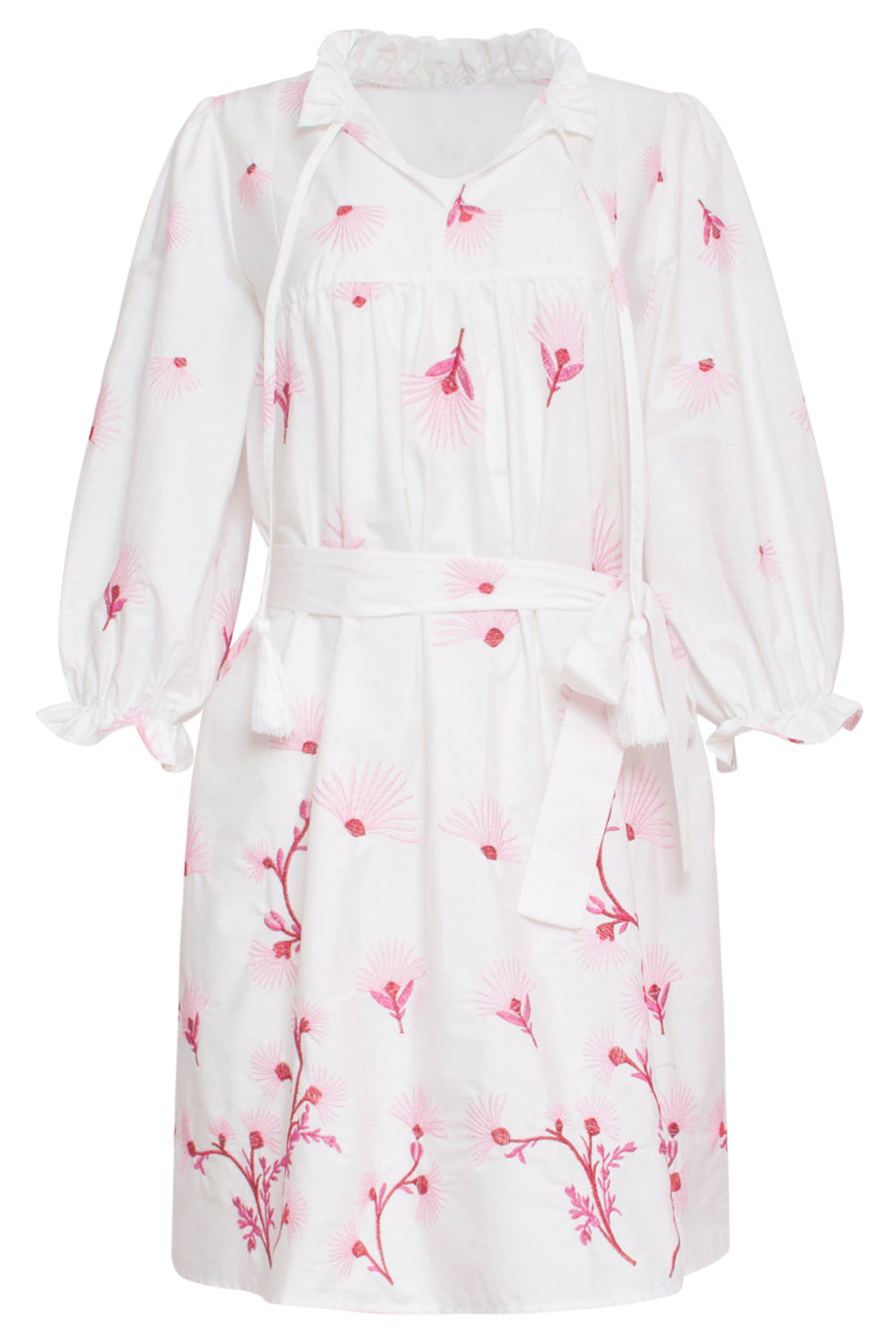 24081 Geborduurde Te Jurk Met Bloemmotief | White-Pink