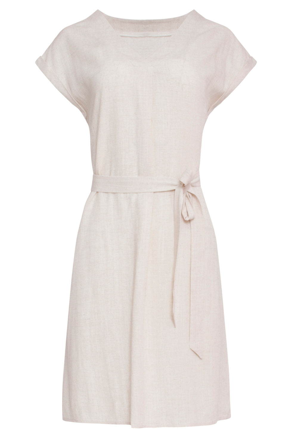 24087 Loose Linnen Jurk Met V-Halsriem | Sand