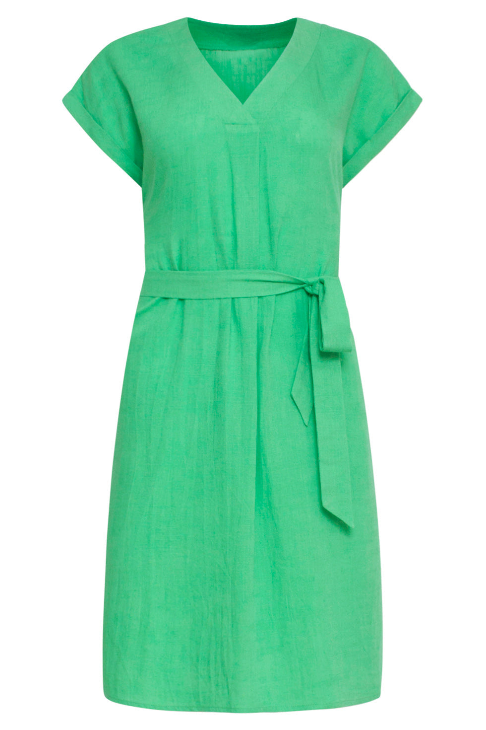 24087 Losvallende Linnen Jurk Met V-Hals, Riemlevendig | Green