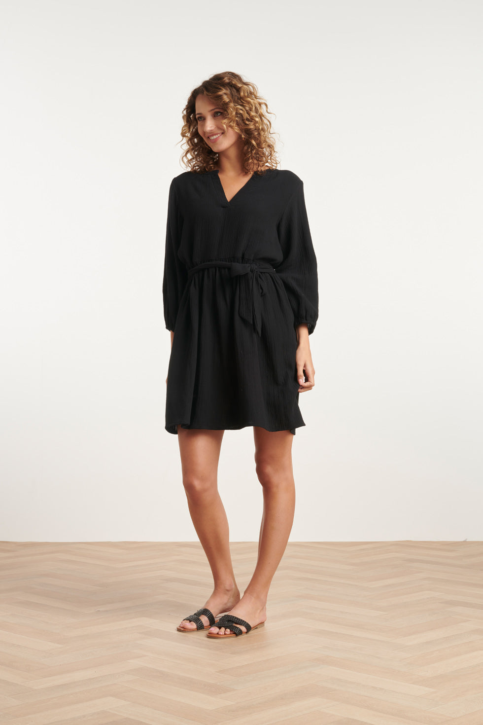 24091 Eenvoudige Zomerjurk Tetra Stof | Black