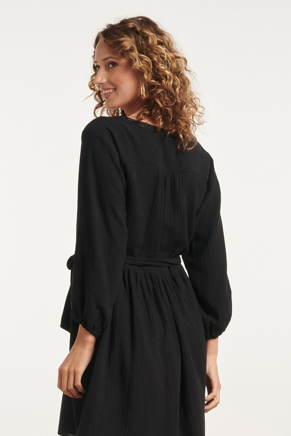 24091 Eenvoudige Zomerjurk Tetra Stof | Black