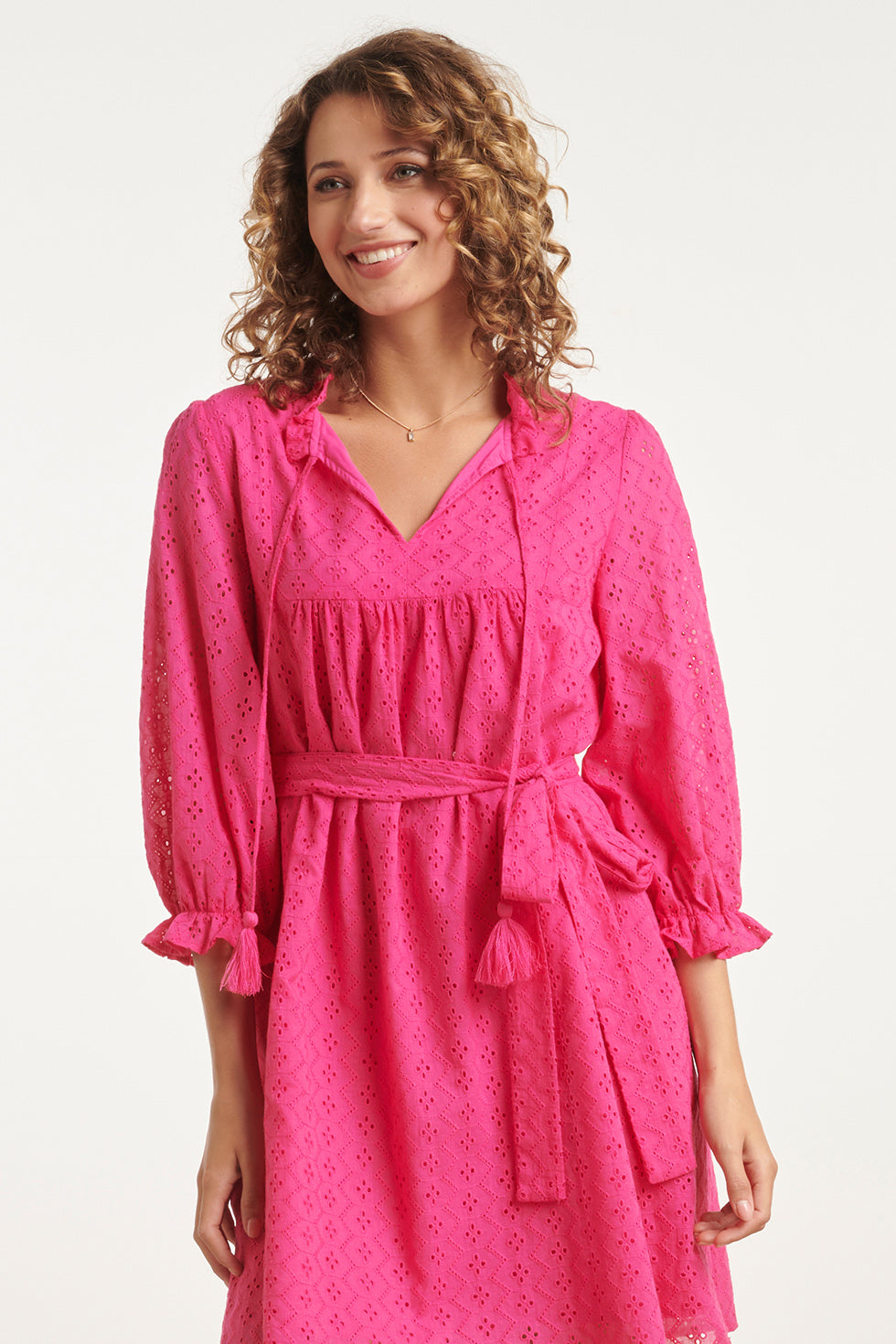 24097 Fuchsia Brie Anglaise Kort Jurkje | Pink