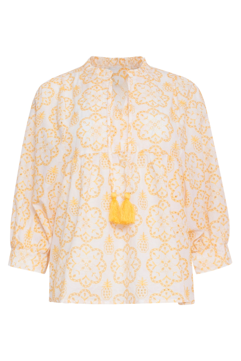 24107 Bloemen Top Met Brie Anglaisezonnig | White-Yellow