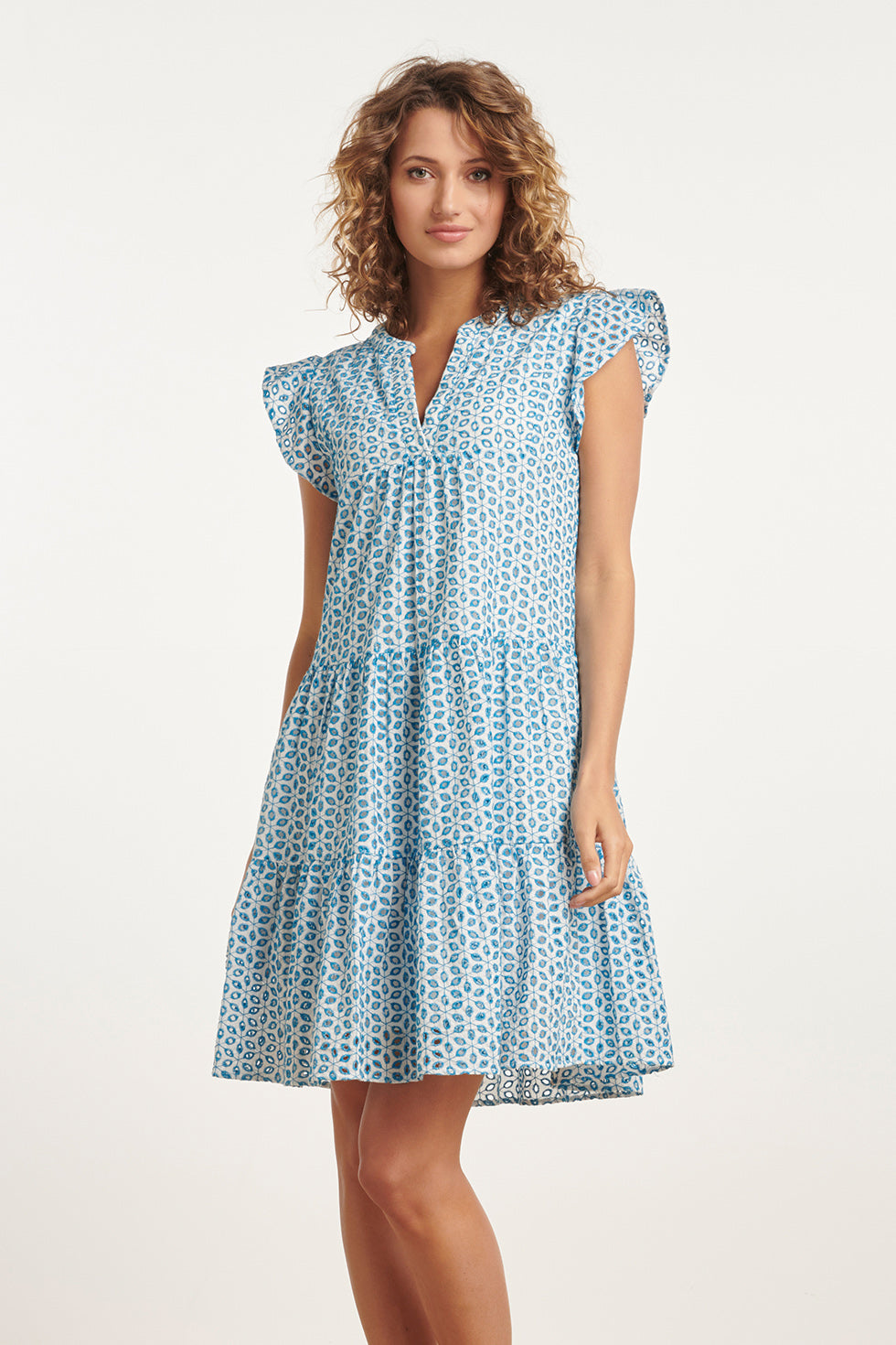 24110 Bloemen Brie Anglaise Zomerjurk Hemels | White - Blue