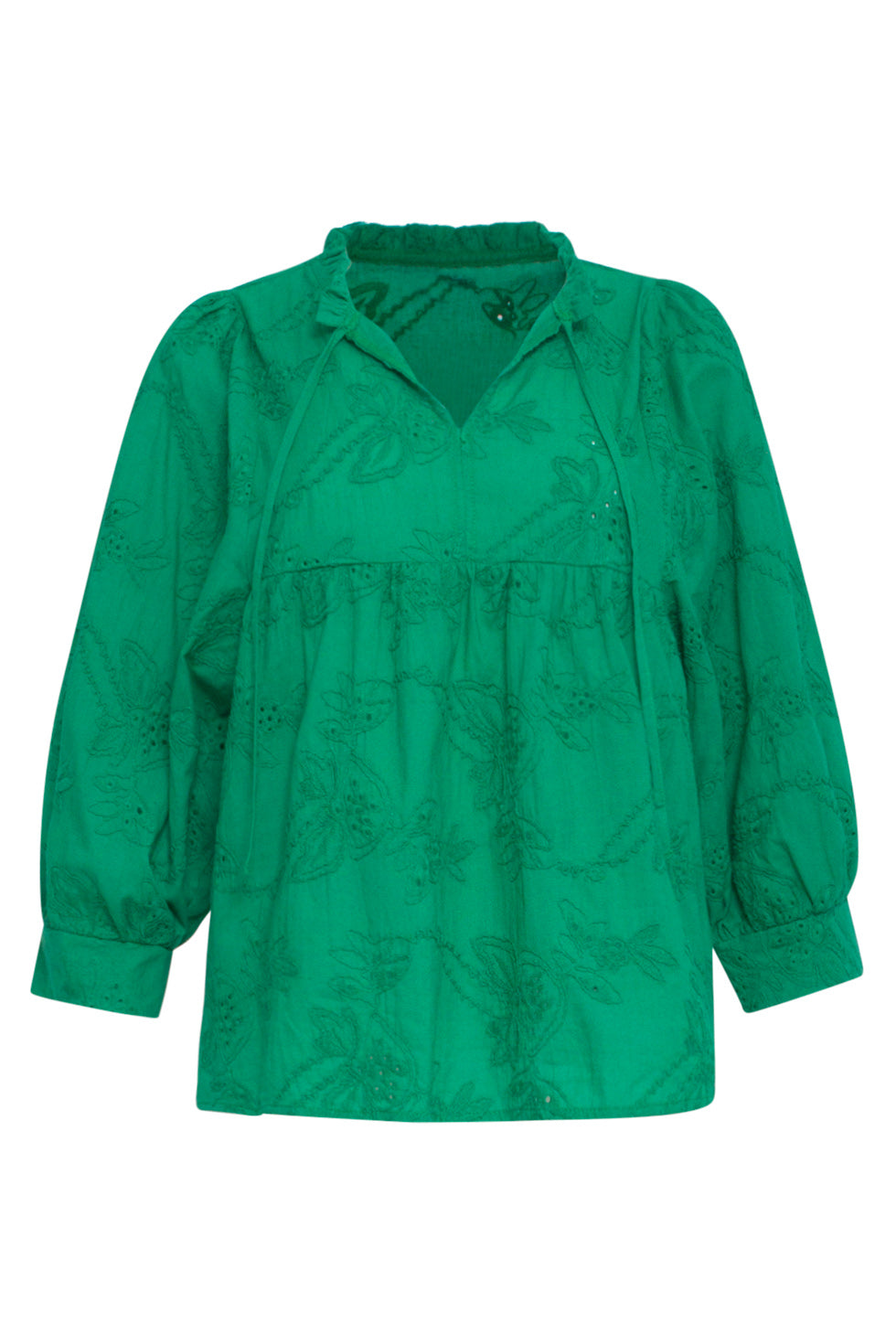 24112 Bloemen Geborduurde Top Emerald | Green