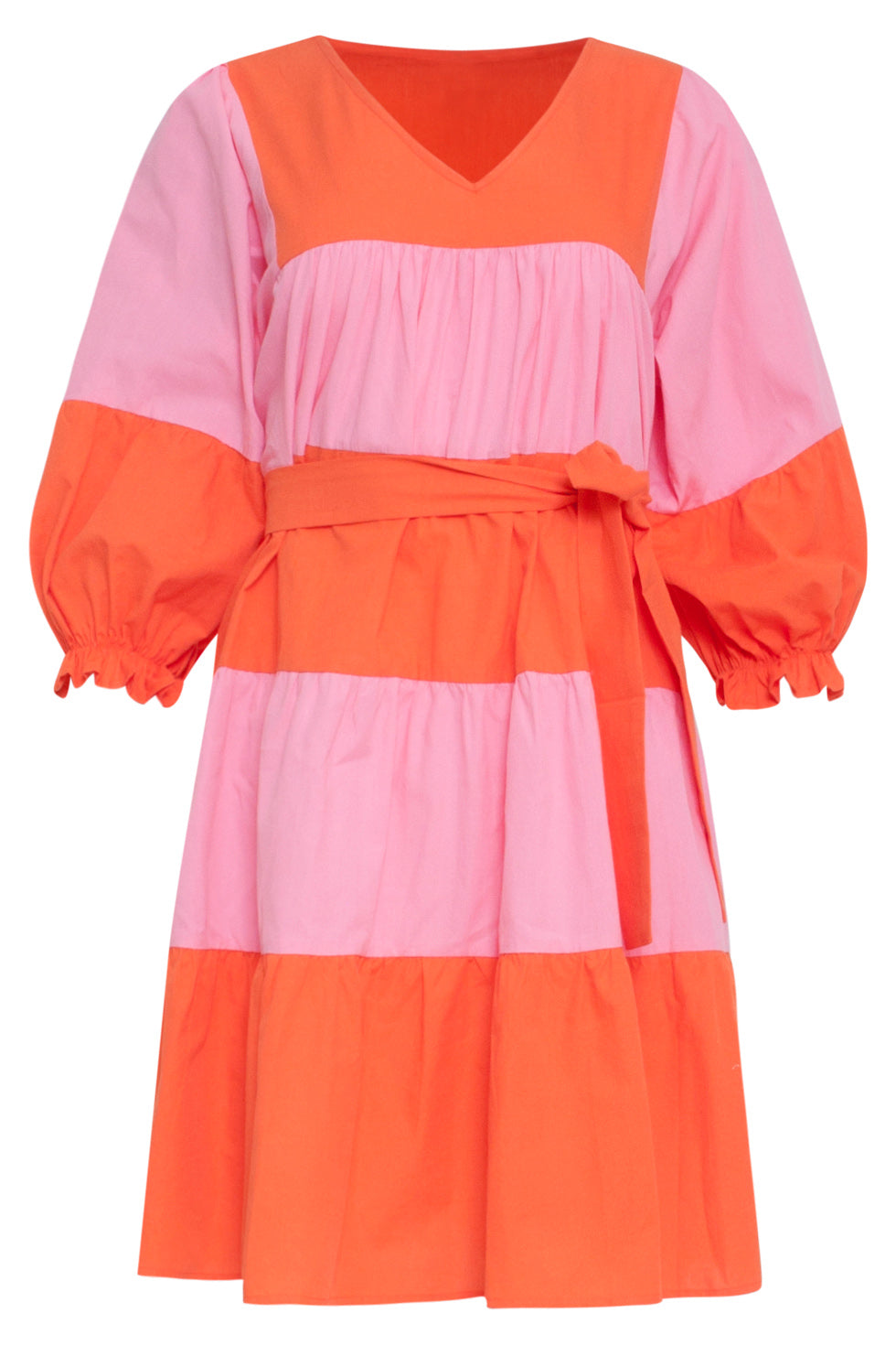 24113 Rijke Blokjes Jurk | Pink - Orange